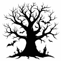 silhouette of a tree with roots,gothic tree for Halloween vector silhouette