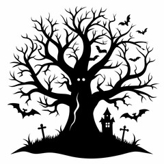 silhouette of a tree with roots,gothic tree for Halloween vector silhouette