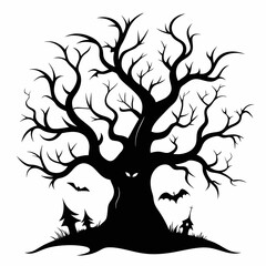 silhouette of a tree with roots,gothic tree for Halloween vector silhouette