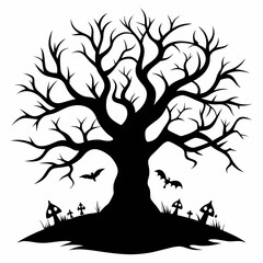 silhouette of a tree with roots,gothic tree for Halloween vector silhouette