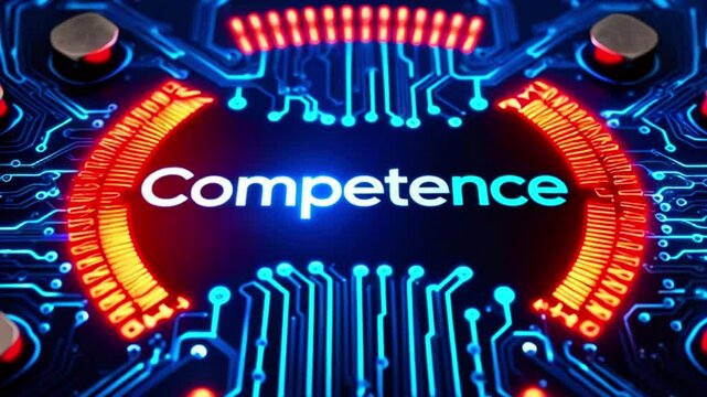 The video is of a circuit board with the word "competence" in the center.