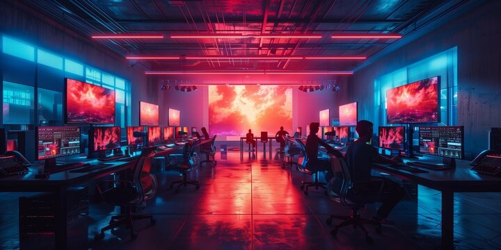 Futuristic Animation Studio with Neon Lighting, generative ai