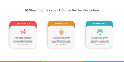 3 Step Infographics Design Template - Graph, Pie chart, workflow layout, squire diagram, brochure, report, presentation, web design Editable Vector illustration