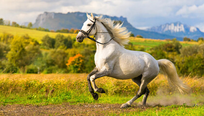 Picture presenting the galloping white horse