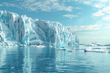 Glaciers melting rapidly due to rising temperatures, illustrating the accelerating effects of global warming.