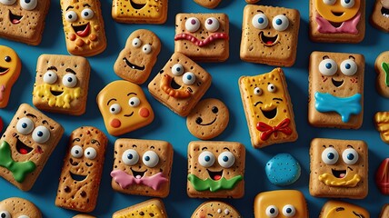 Crisply detailed cookie displaying a range of cute expressions and humorous faces in a lively vector illustration
