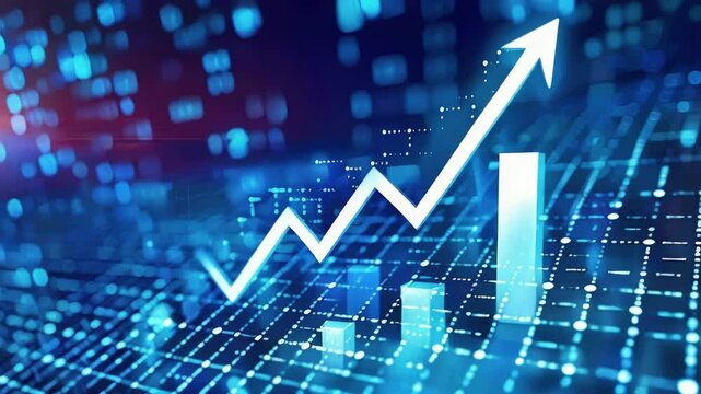 Financial chart on technology abstract background represent business growth and success concept. Investment graph analysis diagram trend infographic forex market economy statistic profit accounting.
