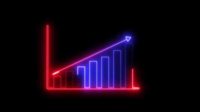 Abstract neon business graph chart animation. Black background 4k video.