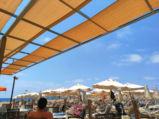 Awning outdoor roof of a cafe on the beach.