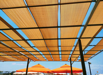 Awning outdoor roof of a cafe on the beach.