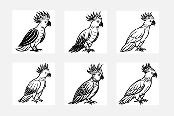 Cockatoo simple illustration silhouette set