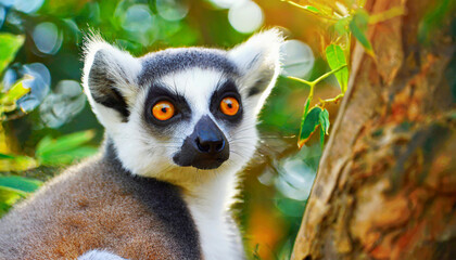 Fototapeta premium Lemur looking, Ring-tailed lemur Lemur catta wild portrait