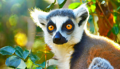 Fototapeta premium Lemur looking, Ring-tailed lemur Lemur catta wild portrait
