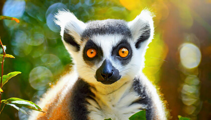 Obraz premium Lemur looking, Ring-tailed lemur Lemur catta wild portrait