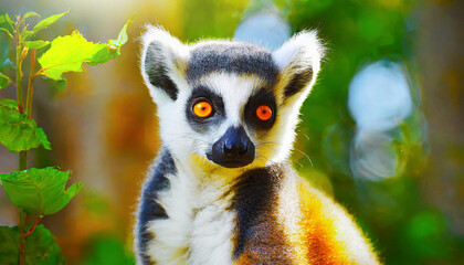 Obraz premium Lemur looking, Ring-tailed lemur Lemur catta wild portrait