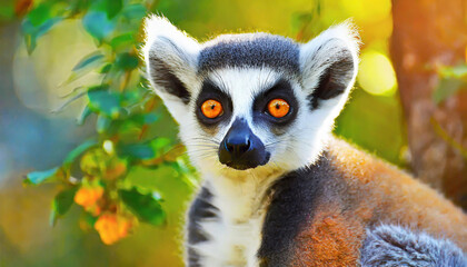 Obraz premium Lemur looking, Ring-tailed lemur Lemur catta wild portrait