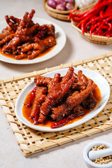 Spicy chicken feet or ceker ayam pedas with chili