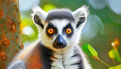 Obraz premium Lemur looking, Ring-tailed lemur Lemur catta wild portrait