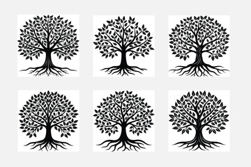 set of trees silhouettes