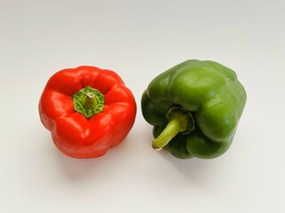 Sweet pepper, red, green, yellow paprika, on white background, clipping path, full depth of field