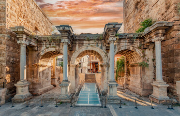 The Hadrians Gate view in Antalya City of Turkey