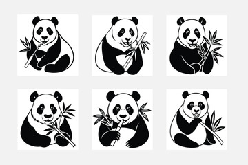 Fototapeta premium Eating panda simple illustration silhouette set