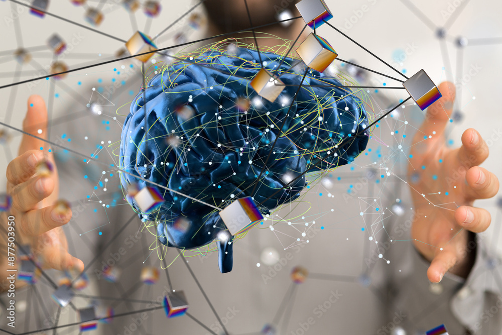 Poster intelligence brain ai digtal 3d artificial intelligence