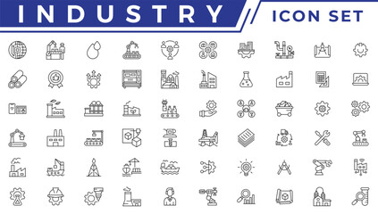 Industry icon set. Factory, manufacturing symbol. Vector illustration