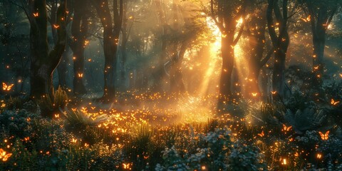 Golden Hour Magic in the Enchanted Woods, generative ai
