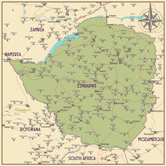 Fototapeta premium Map of Zimbabwe vintage fantasy style