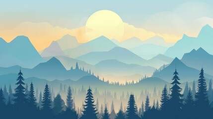 Obraz premium Vector illustration of a mountain landscape with a dense pine forest.
