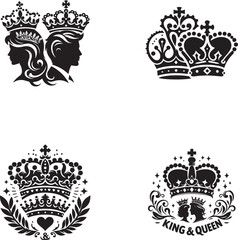 King and Queen Crown Silhouette Vector Illustration