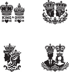 King and Queen Crown Silhouette Vector Illustration