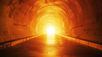 A tunnel illuminated by a bright, warm light at the end, evoking a sense of hope and journey towards a better future.