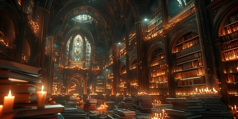 Glowing Runes in Ancient Library, generative ai