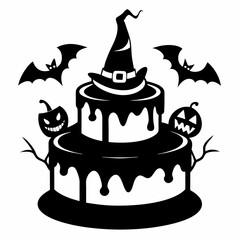 Halloween pumpkin cake with candles,Halloween cake black vector silhouette,Happy Halloween day