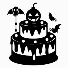 Halloween pumpkin cake with candles,Halloween cake black vector silhouette,Happy Halloween day
