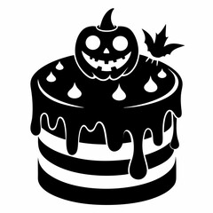 Halloween pumpkin cake with candles,Halloween cake black vector silhouette,Happy Halloween day