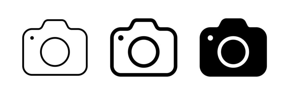 camera icon set. camera photo icon symbol, snapshot sign . line outline icons, flat style