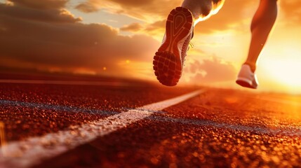 Athlete's Foot on Track at Sunrise