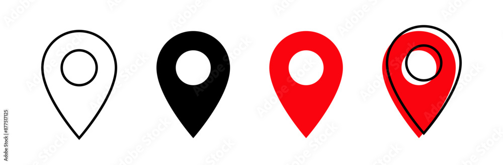 Aufkleber Location icon set, Map pin place marker. location pointer icon symbol in flat style. Red Location pin icon, Navigation sign