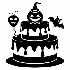 Halloween pumpkin cake with candles,Halloween cake black vector silhouette,Happy Halloween day