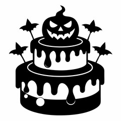 Halloween pumpkin cake with candles,Halloween cake black vector silhouette,Happy Halloween day