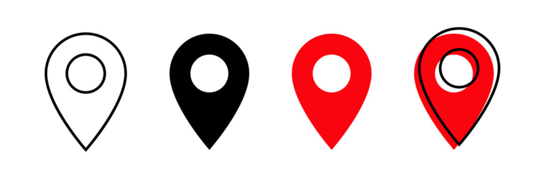 Location icon set, Map pin place marker. location pointer icon symbol in flat style. Red Location pin icon, Navigation sign