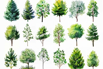Obraz premium Beautiful Watercolor Illustrations of Various Trees