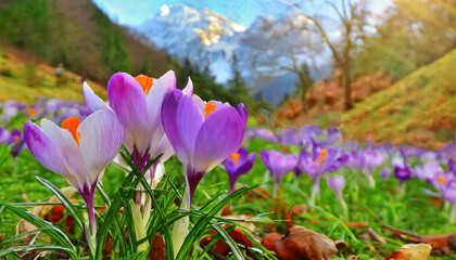 Spring purple crocus flower.