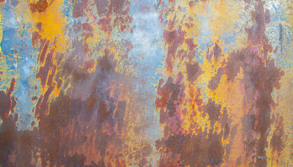 Peeling paint on the rust wall. Empty for design, pattern, cover, overlay texture, background and other, Surface of old steel background.