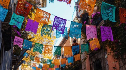 Paper flags in Mexico alley feature intricate designs