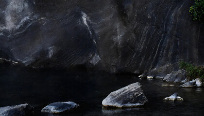 Fototapeta premium Black dark black grunge textured concrete stone wall background