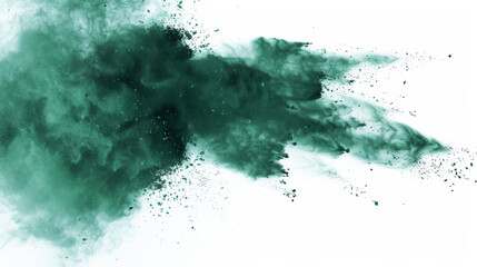 Obraz premium Dark green powders burst energetically, contrasting against a white backdrop to create an impactful visual.